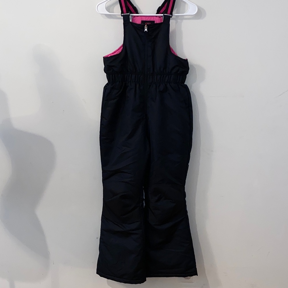 Swiss Tech Kids Black Snow Bib Overalls with Pink Accents Size 10-12